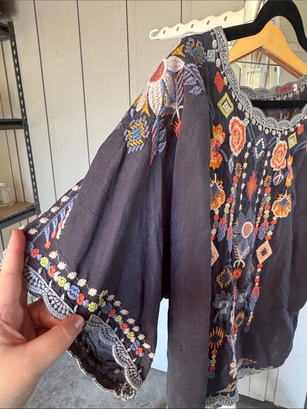 Johnny Was Navy Embroidered Boho Scoop-Neck Tunic - Picture 2 of 5